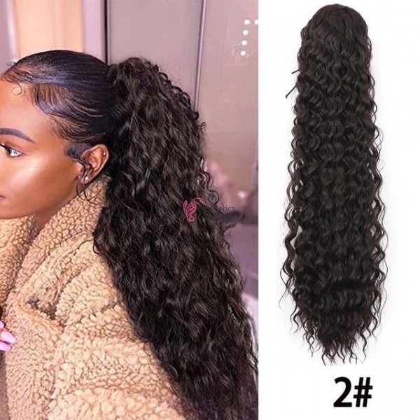Extensie de par coada Afro Kinky Curly tip Mesa cu  elastic Saten Inchis de 55 cm LSDP222#